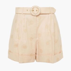Zimmermann lovestruck pleated high rise polka dot belted linen shorts size 6 med